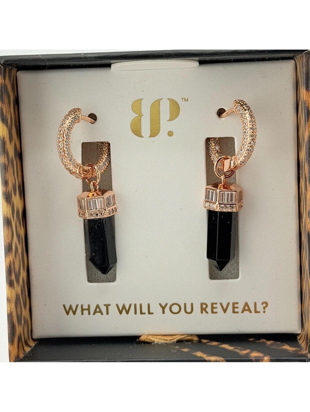 Bomb Party UNTAMED "Midnight Shadow Dancer" Earrings Black Onyx on Rose Gold